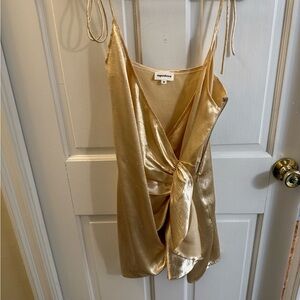 Superdown Gold Lennie Wrap Mini Metallic dress